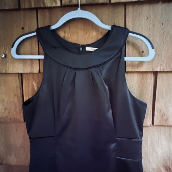 RW&CO Black Satin Knee Length Lined Cocktail Evening Fitted Sheath Dress 10 - Picture 5 of 10